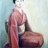 デッサンパステル画　和服の美人