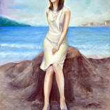 デッサン＿パステル画：海辺の婦人