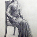 鉛筆画＿インド婦人サリー