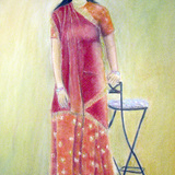 パステル画＿サリーのインド婦人