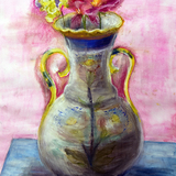 山下 倫子　作「イタリアの花瓶」水彩　パステル